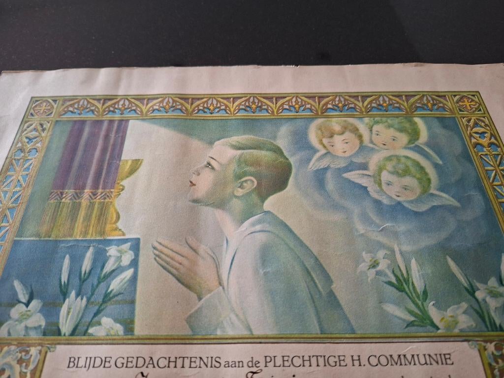Religieuze prent Communie 1937, Antiek en Kunst, Ophalen of Verzenden