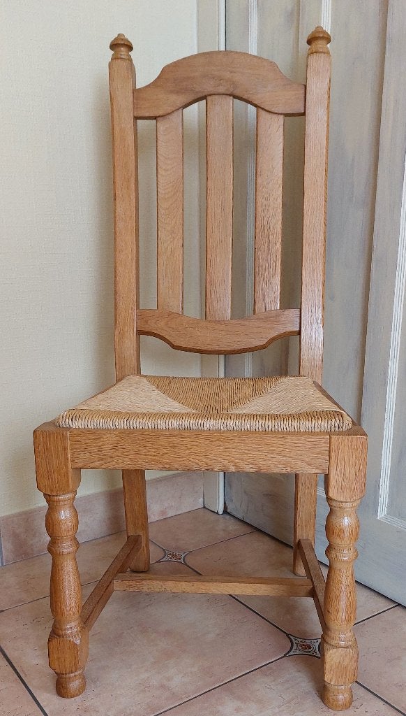 Massief eiken stoelen met rieten zit, Ophalen, Gebruikt, Bruin, Hout