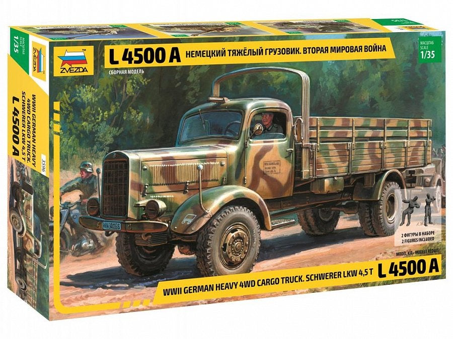 ZVEZDA 3596 GERMAN HEAVY 4WD CARGO TRUCK L 4500 A WWII 1/35, Overige merken, 1:32 tot 1:50, Nieuw, Ophalen of Verzenden