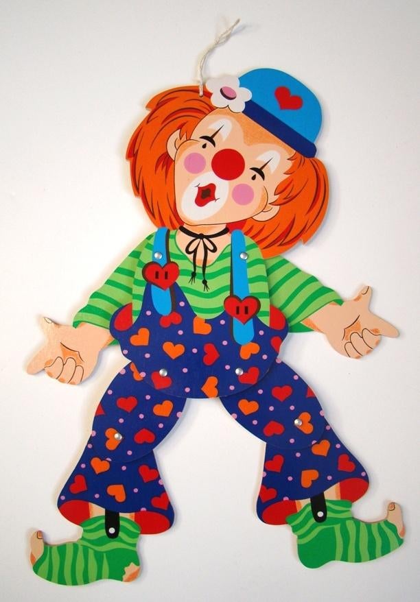 Houten Clown : trekpop - Mertenskunst - Nieuw, Ophalen of Verzenden, Zo goed als nieuw, Wanddecoratie