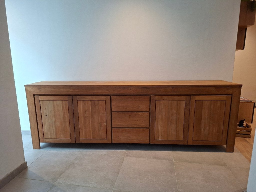 Grote massieve teaken dressoir, Ophalen, Teakhout, Met lade(s), Zo goed als nieuw