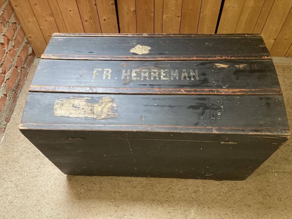 Houten reiskoffer, Antiek en Kunst, Curiosa en Brocante, Ophalen