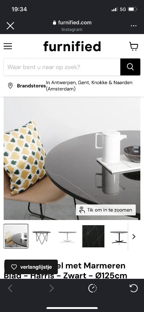 Ronde eettafel met Marmeren Blad - Harris - Zwart - Ø125cm, 100 à 150 cm, Rond, 100 à 150 cm, Enlèvement
