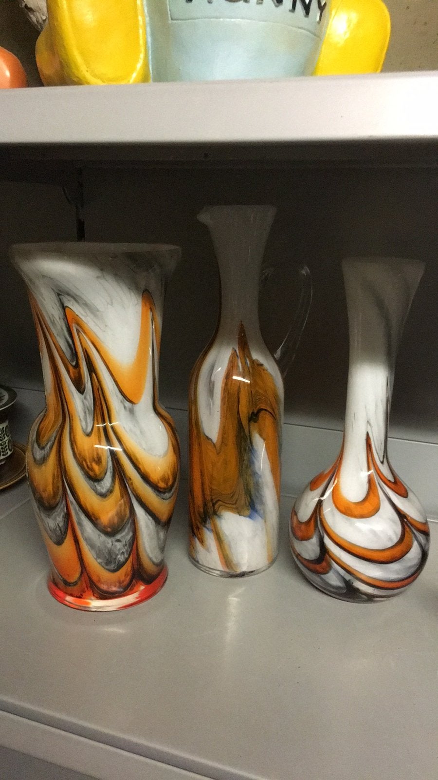 3 retro vintage glazen vazen oranje puntgaaf made in italy, Antiek en Kunst, Ophalen of Verzenden