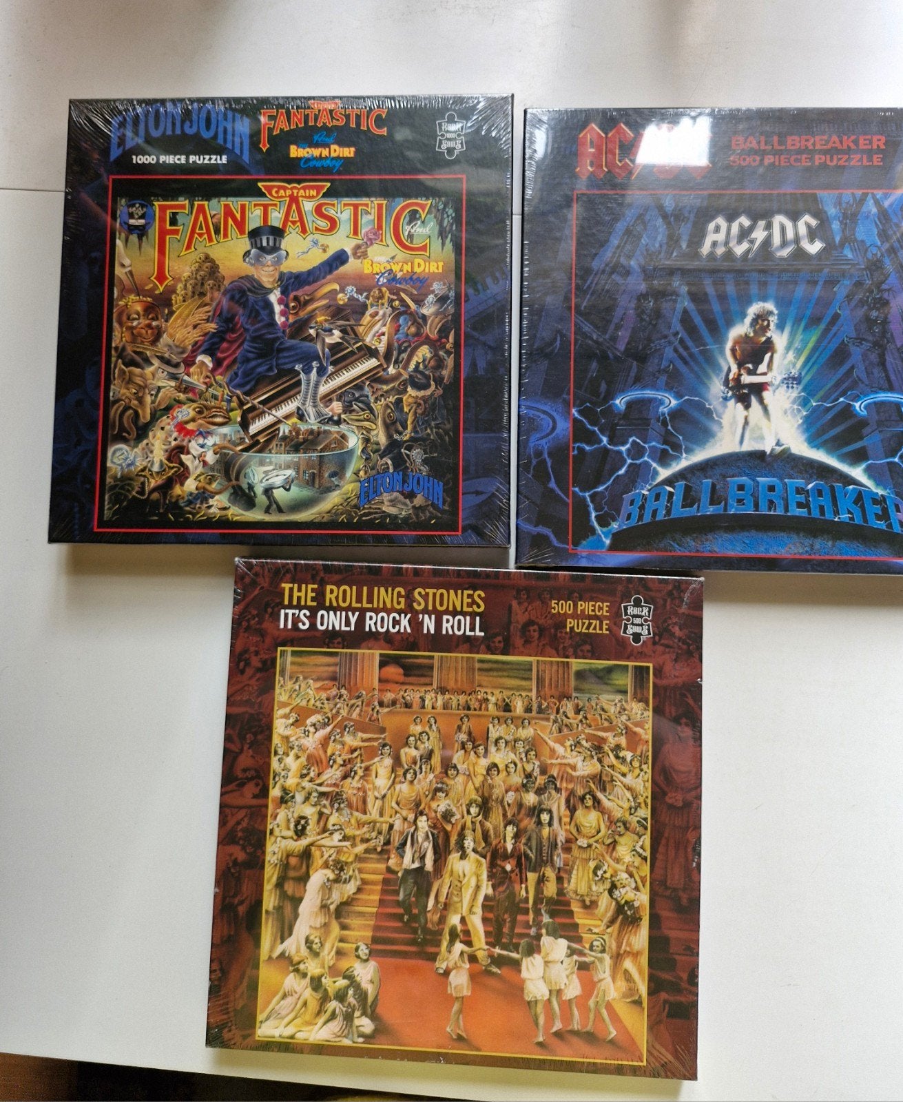 Puzzles (3 boîtes neuves) 500 pieces AC/DC, Elton J, rolling, CD & DVD, Enlèvement, Neuf, dans son emballage