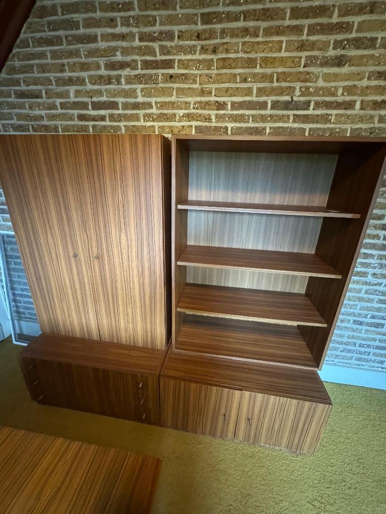 Modulaire Scandinavische kast teakfineer jaren '60, Huis en Inrichting, Kasten | Boekenkasten, Met deur(en), Ophalen