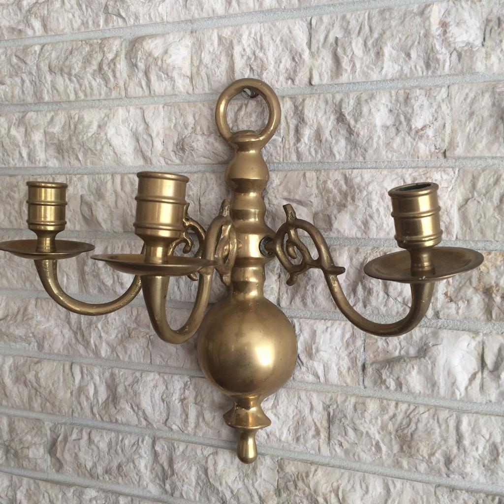 Vintage messing wand kandelaar - 3 kaarsenhouders, Ophalen of Verzenden, Overige materialen