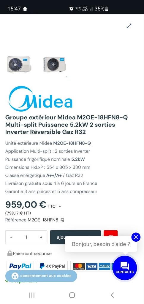 Climatisation midea bi split neuf..., Electroménager