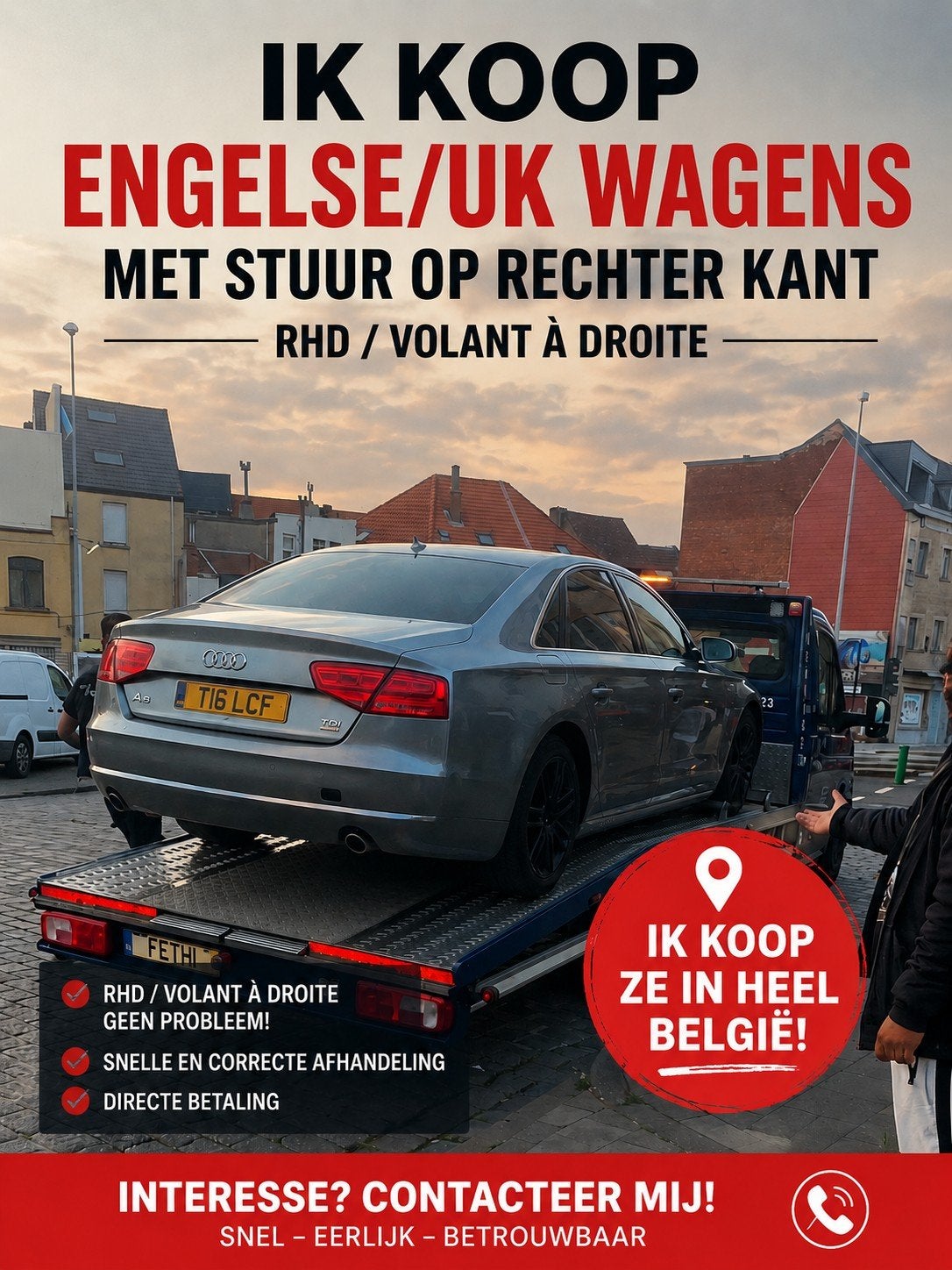 Opkoop UK/Engelse wagens stuur rechter kant, rhd,, Enlèvement