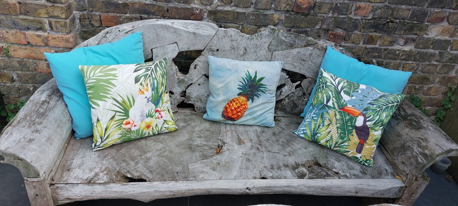 Exotisch houten bank en tafel, en 3 krukken, Banque, 3 places, Salons de jardin, Enlèvement