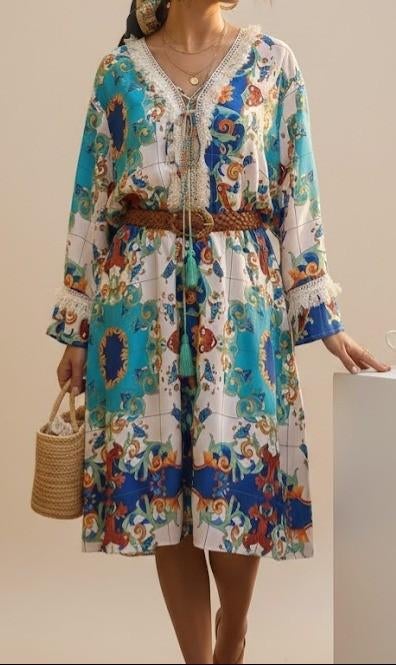 ibiza style jurk kleed  als nieuw !, Kleding | Dames, Jurken, Ophalen of Verzenden, Zo goed als nieuw, Maat 38/40 (M), Onder de knie