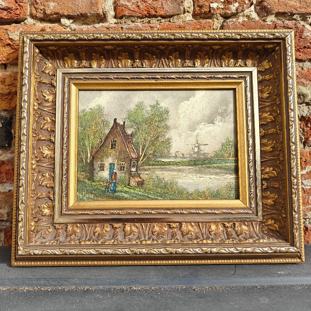 Gesigneerd schilderij van Nederlands landschap, Antiek en Kunst, Kunst | Schilderijen | Klassiek, Ophalen, Bijzondere lijst, Landschap