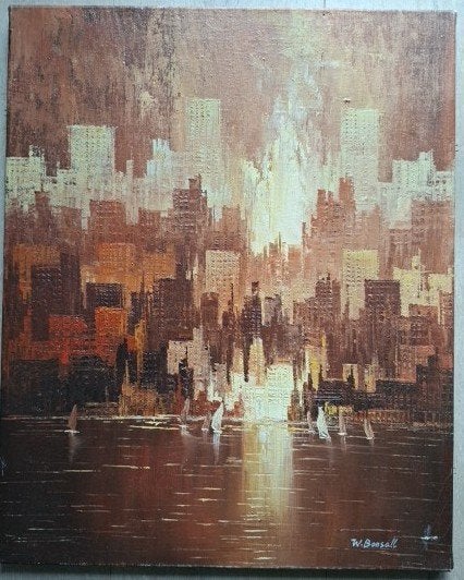 James Belton Bonsall, « ligne d'horizon de la ville », Enlèvement ou Envoi, Signé, Peinture à l'huile, Paysage urbain / rural