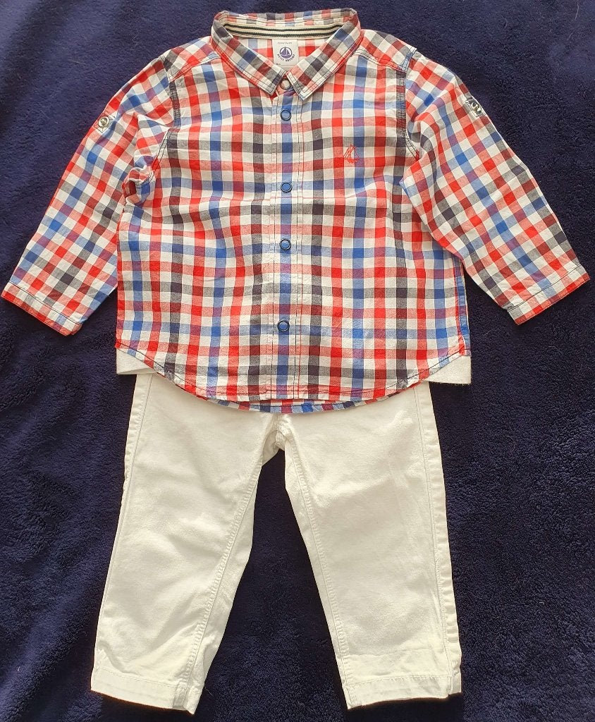 Ensemble chemise/pantalon - T74 (12m) - Petit Bateau - NEUF, Neuf, Garçon, Ensemble, Enlèvement