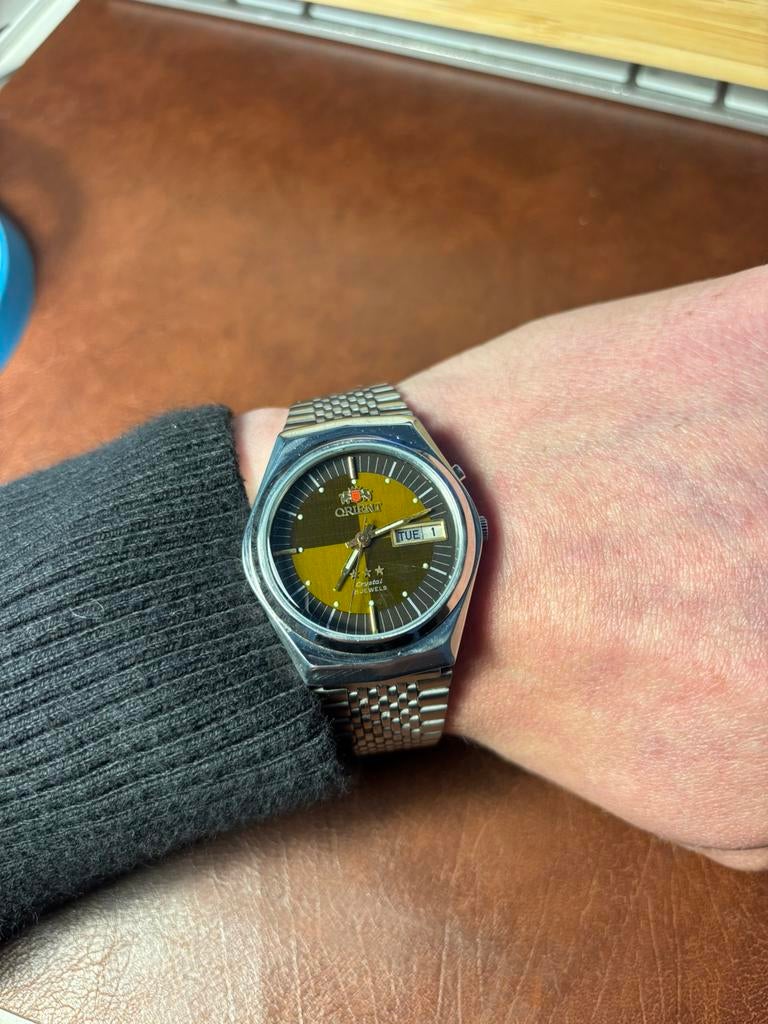 Orient 3 star 21 jewels automatic vintage horloge, Overige merken, Staal, Met bandje, Polshorloge