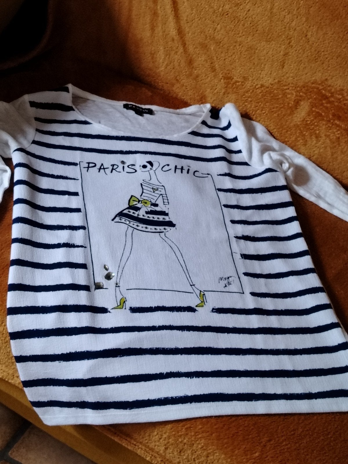 Manches 3/4 - Devant bleu Ciel Rayure -  le Dos en blanc, Neuf, Manches courtes, Enlèvement ou Envoi, Taille 34 (XS) ou plus petite