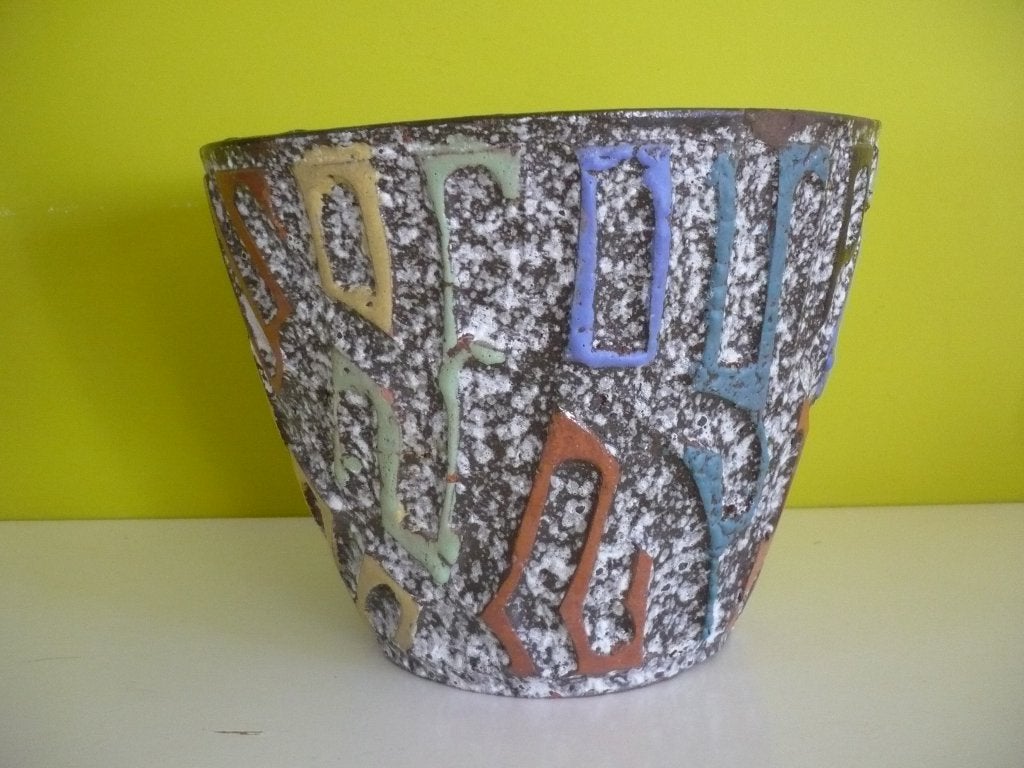 Knappe vintage Mid Century bloempot / cache-pot DOK, Gebruikt, Rond, Ophalen of Verzenden, Balkon