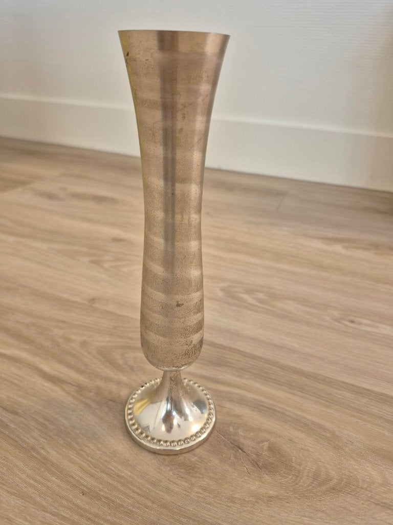 Vintage art deco verzilverde messing trompetvaas, Solifleur, Maison & Meubles, Sur pied, 23 cm, Enlèvement ou Envoi, Utilisé