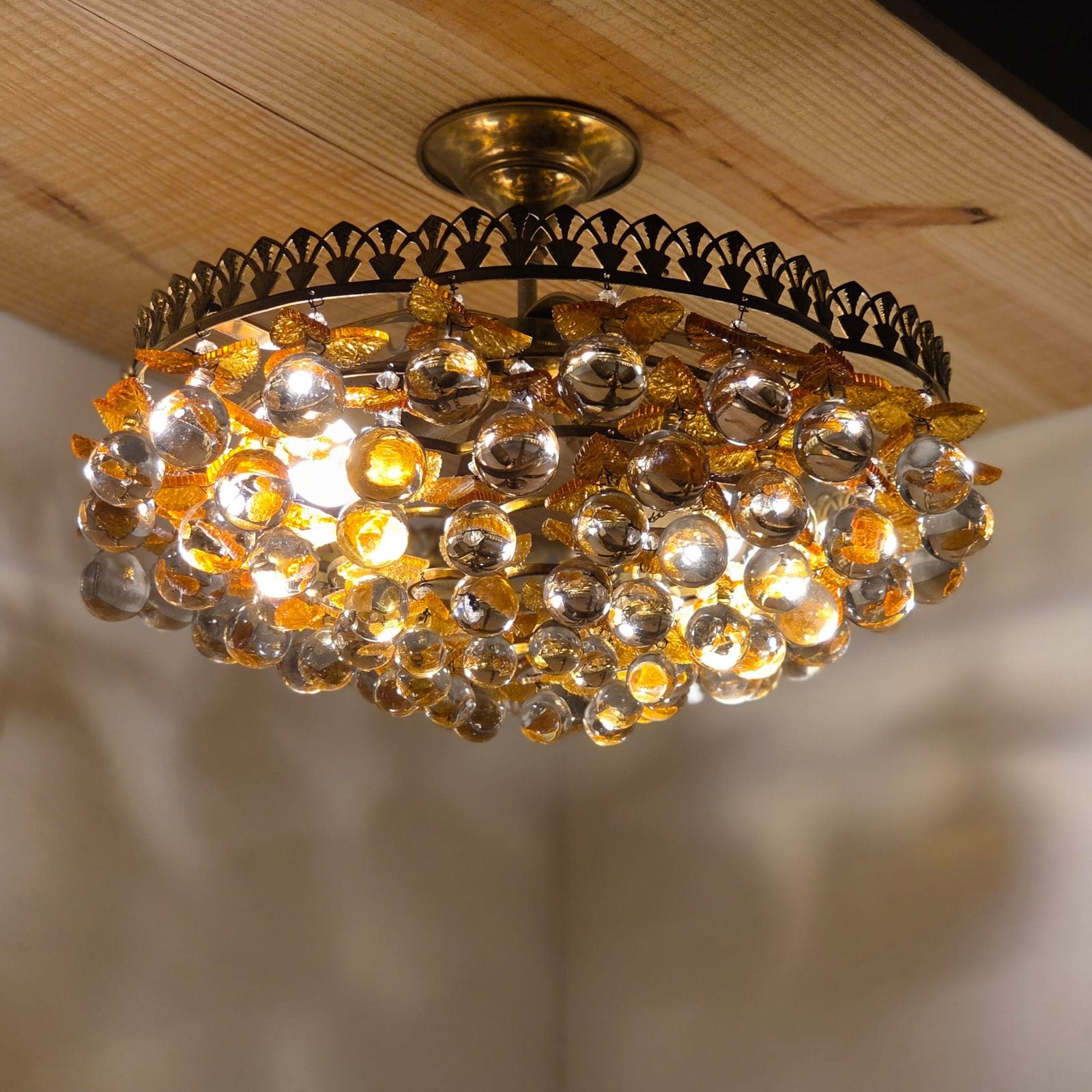 Italiaanse Murano Plafondlamp, 1950, vintage kroonluchter, Ophalen, Gebruikt, Glas, E27 (groot)