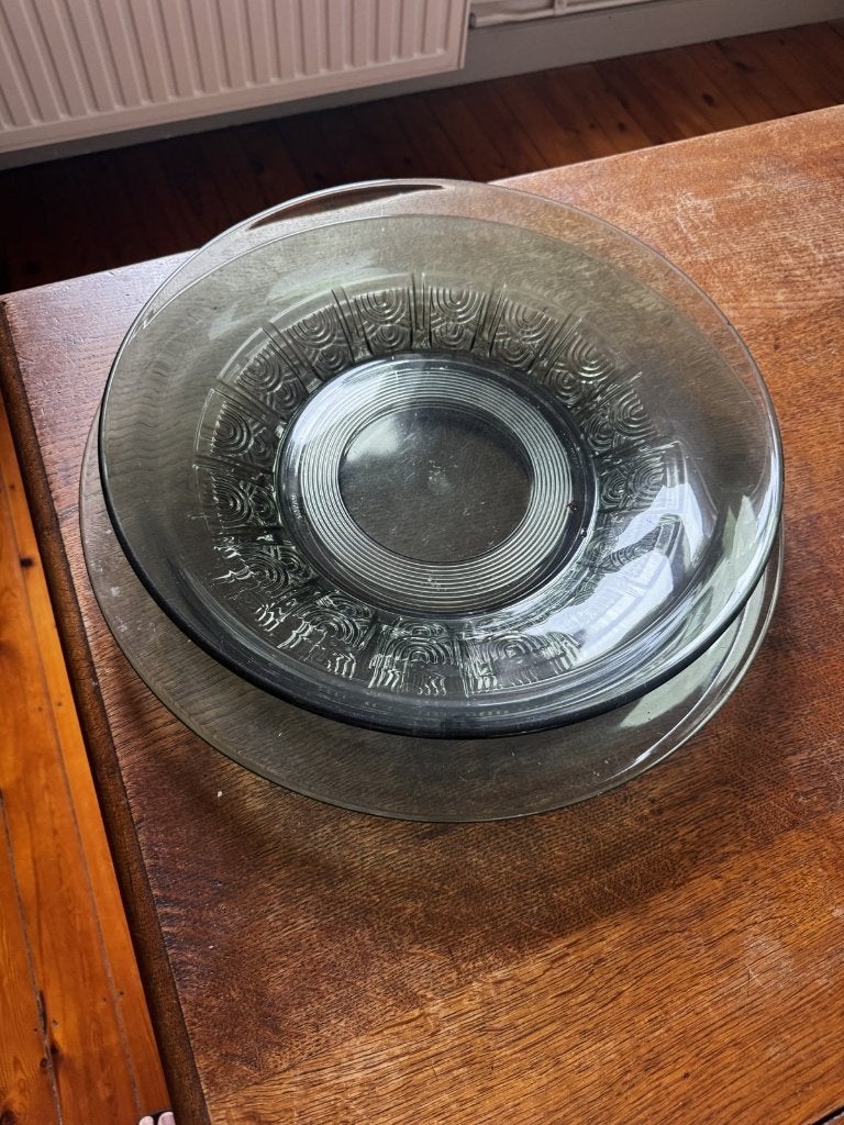 Val Saint Lambert 2 borden rookglas (diep + plat), art deco, Antiek en Kunst, Ophalen