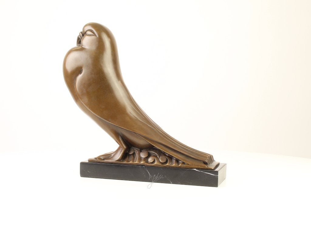 Sculpture Art Déco en bronze en forme de colombe — signée, Antiquités & Art, Statue, Enlèvement ou Envoi, Oiseau, Brons
