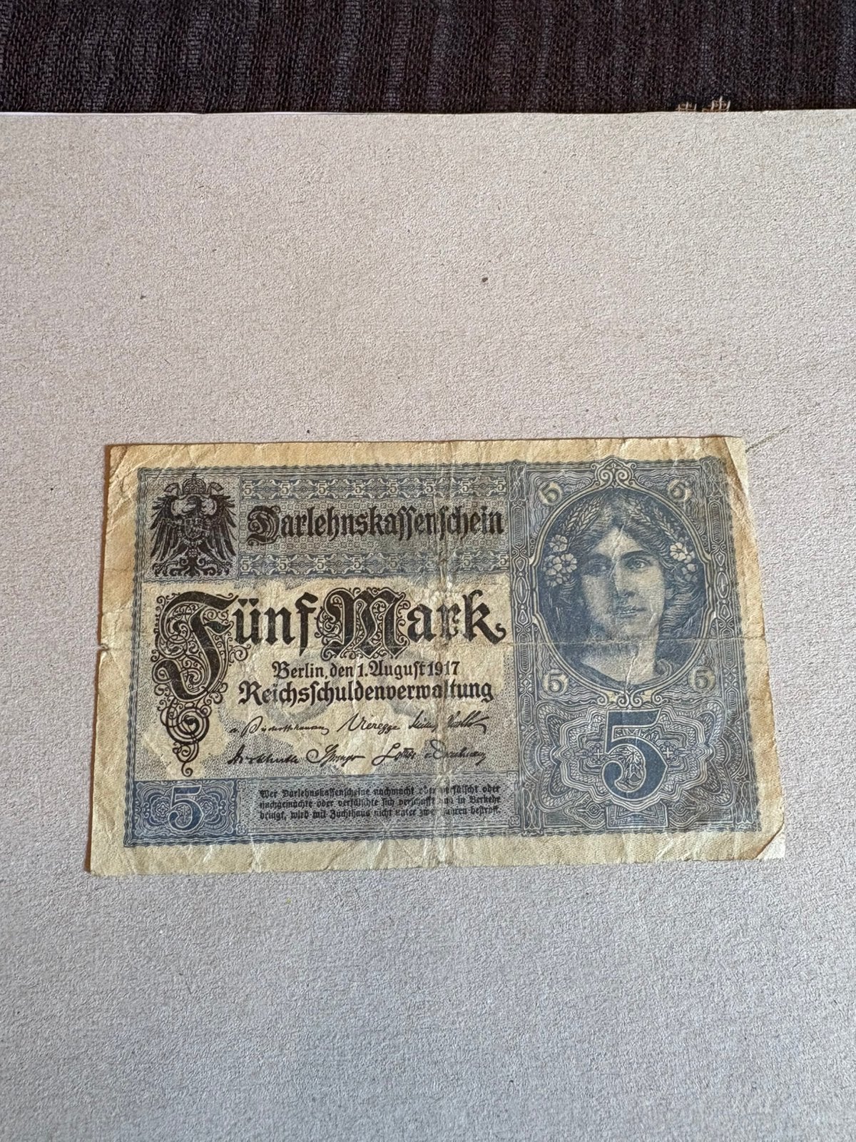 Billet allemand 5 Mark 1917 — Darlehnskassenschein WW I, Enlèvement ou Envoi, Allemagne, Billets en vrac