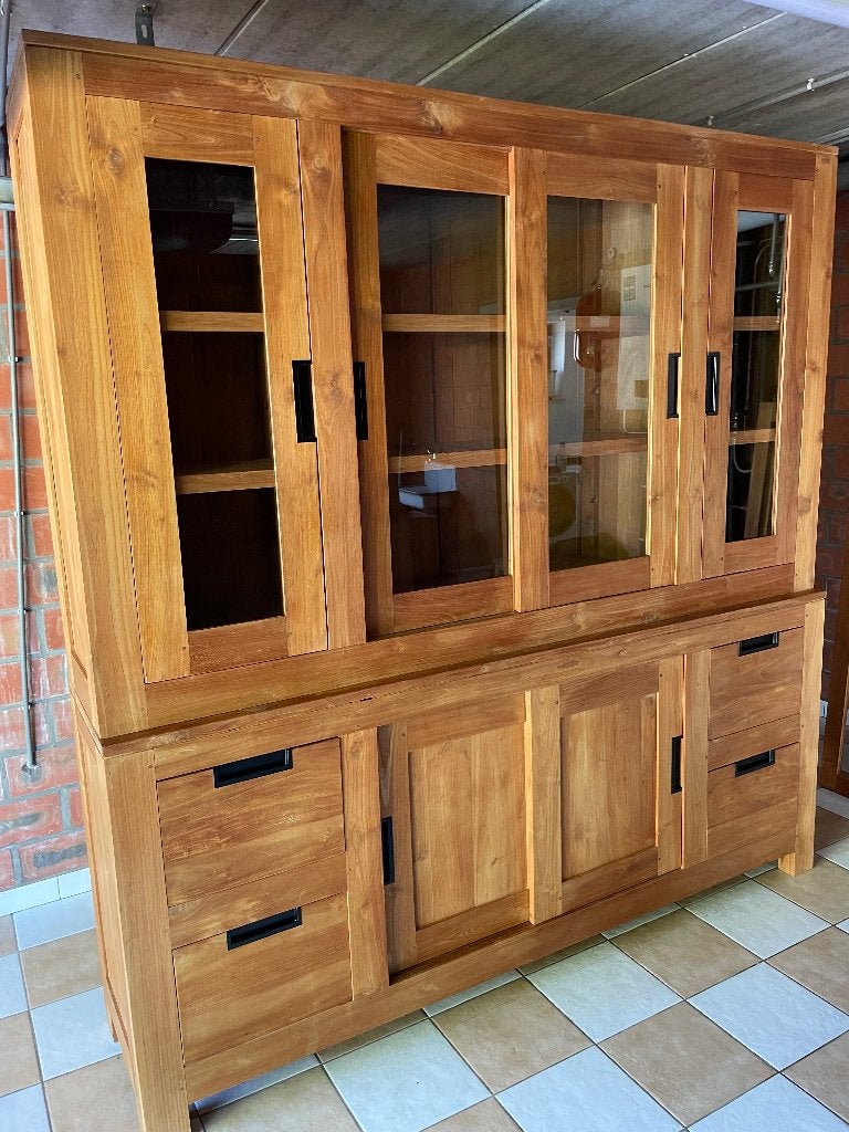 Teak vitrinekast, Huis en Inrichting, Kasten | Vitrinekasten, Ophalen, Zo goed als nieuw, Teakhout, Met deur(en)