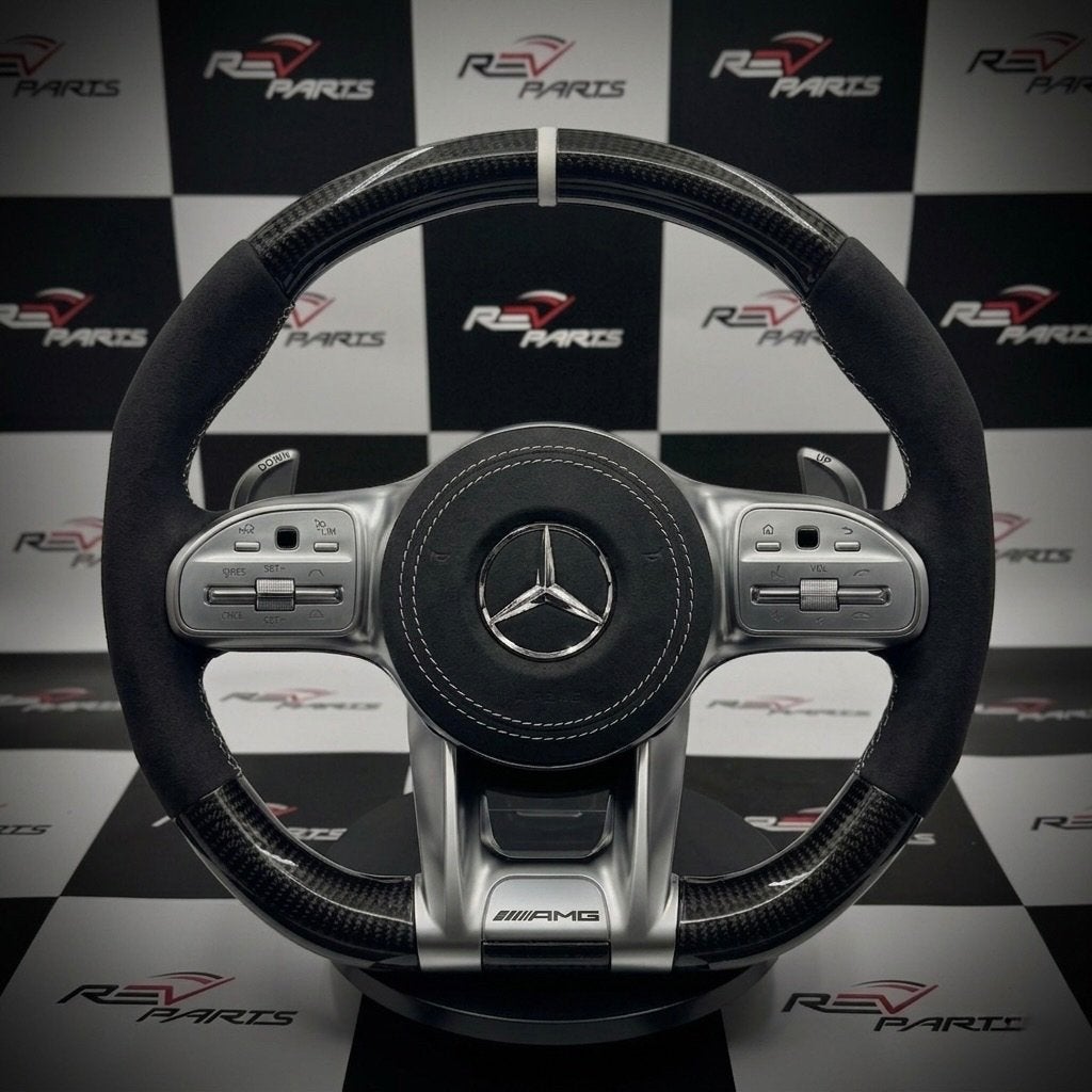 Volant Mercedes en alcantara, surpiqûres blanches carbon, Enlèvement ou Envoi, Neuf, Mercedes-Benz