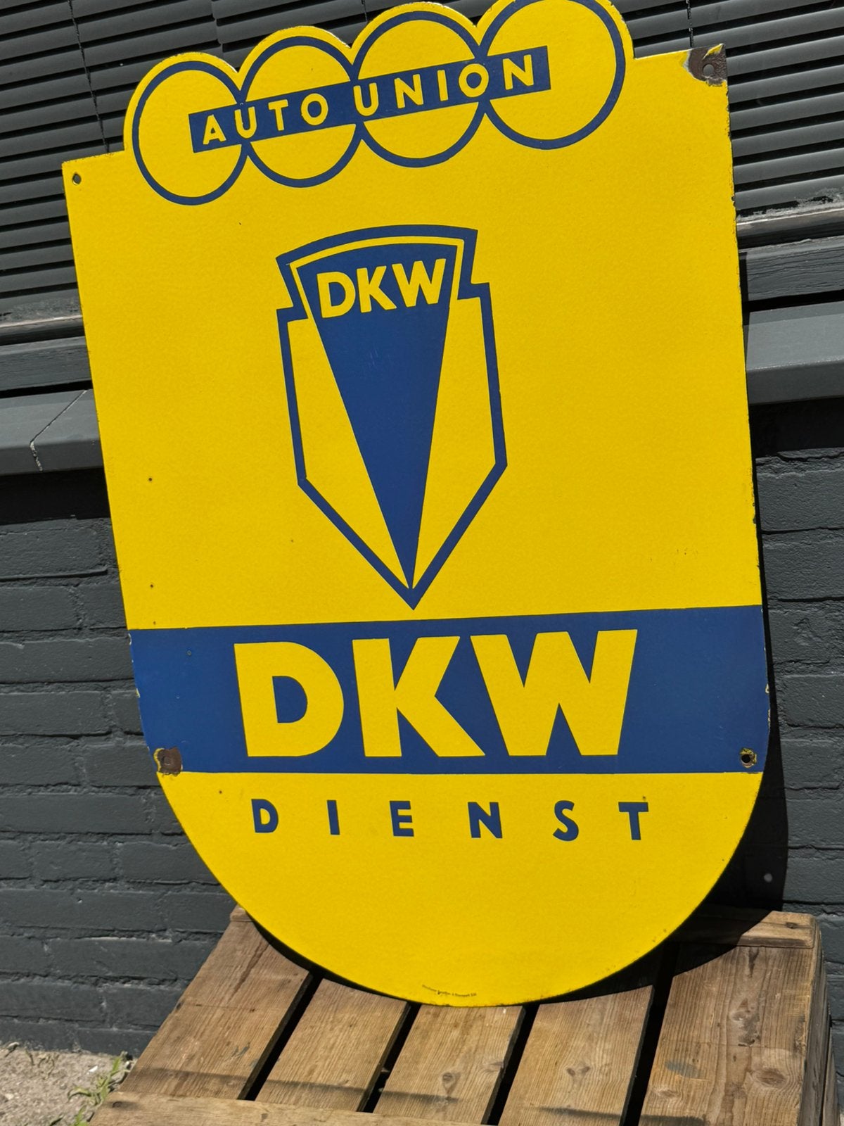 DKW Auto Union ( Audi ) oud emaille reclamebord, Ophalen of Verzenden, Gebruikt, Reclamebord