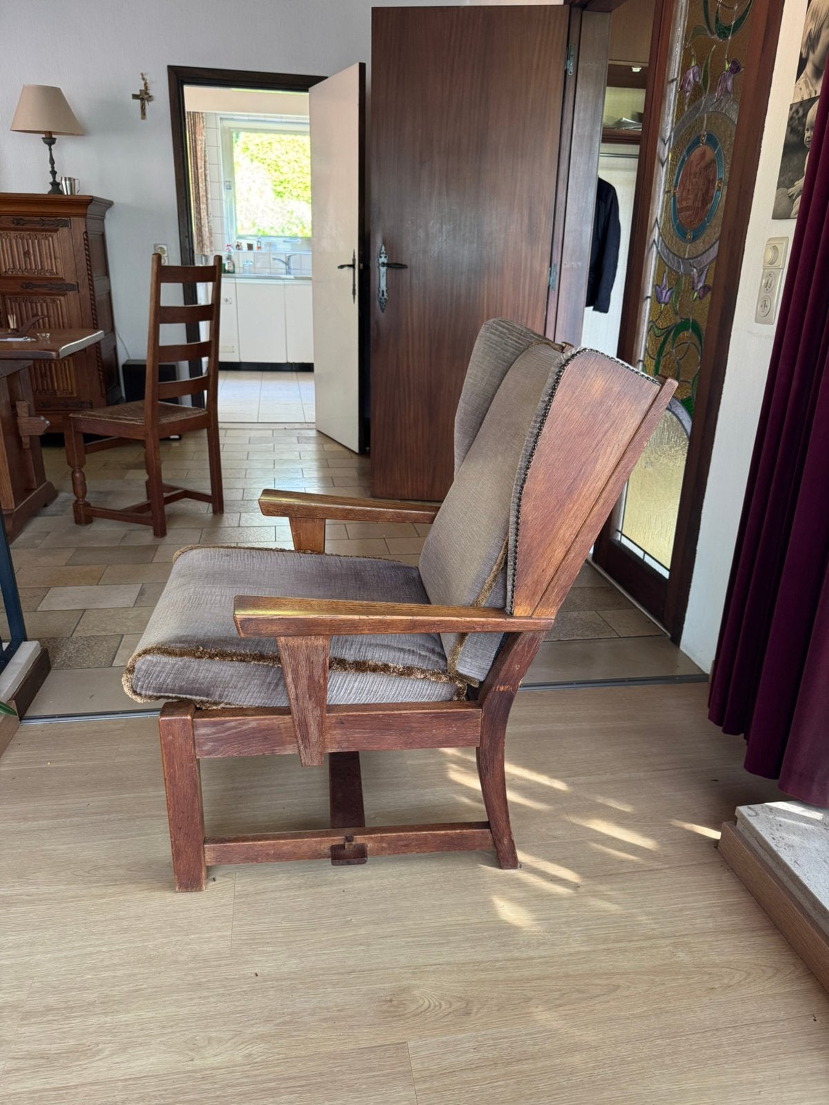 Fauteuil TV/relax vintage en chêne massif - Années 60/70, 75 à 100 cm, Moins de 150 cm, Banc droit, Une personne