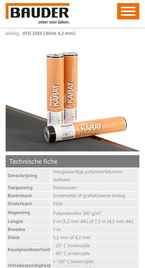 Proffesioneler Bovenlaag BAUDER KARAT, Doe-het-zelf en Bouw, Dakpannen en Dakbedekking, Ophalen, Kunststof, Zwart, Nieuw