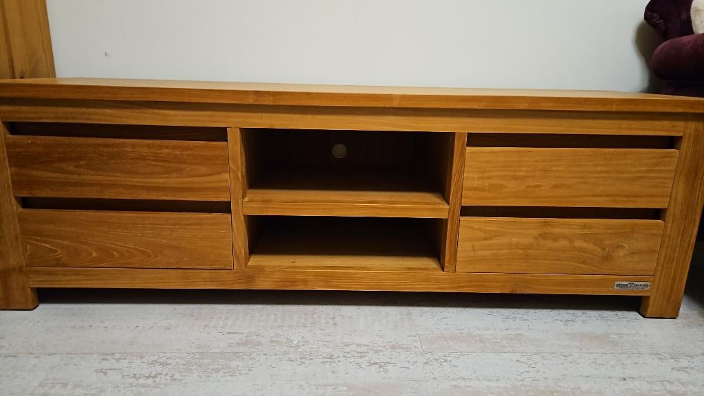 Tv meubel - massief teak eerste graad, Ophalen, 150 tot 200 cm, Teakhout, Zo goed als nieuw