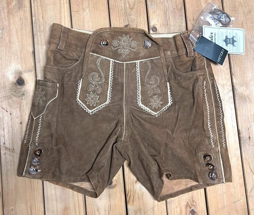 Bruine lederen lederhose maat 36 echt leder, Neuf, Enlèvement ou Envoi, Taille 36 (S), Esmara