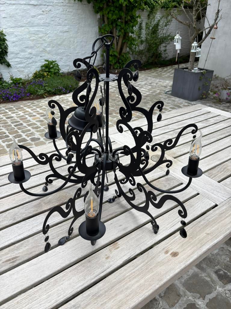 Luster kroonluchter zwart modern, Ophalen, Gebruikt, Metaal
