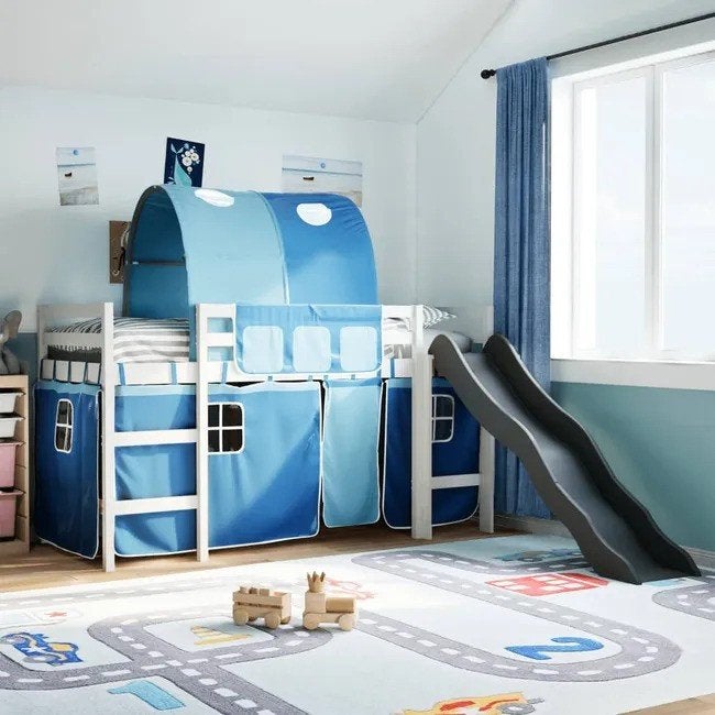 Lit mezzanine enfants avec tunnel bleu et toboggan, Enlèvement, Neuf, Lit mezzanine