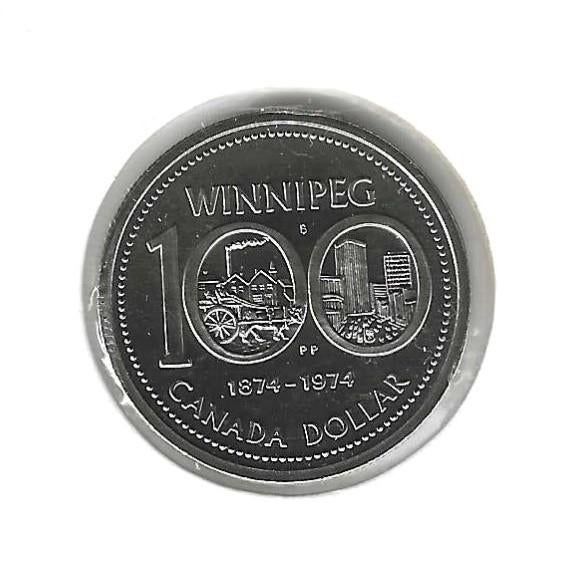 Canada, 1 Dollar 1974, Winnipeg Centennial., Ophalen of Verzenden, Noord-Amerika, Losse munt