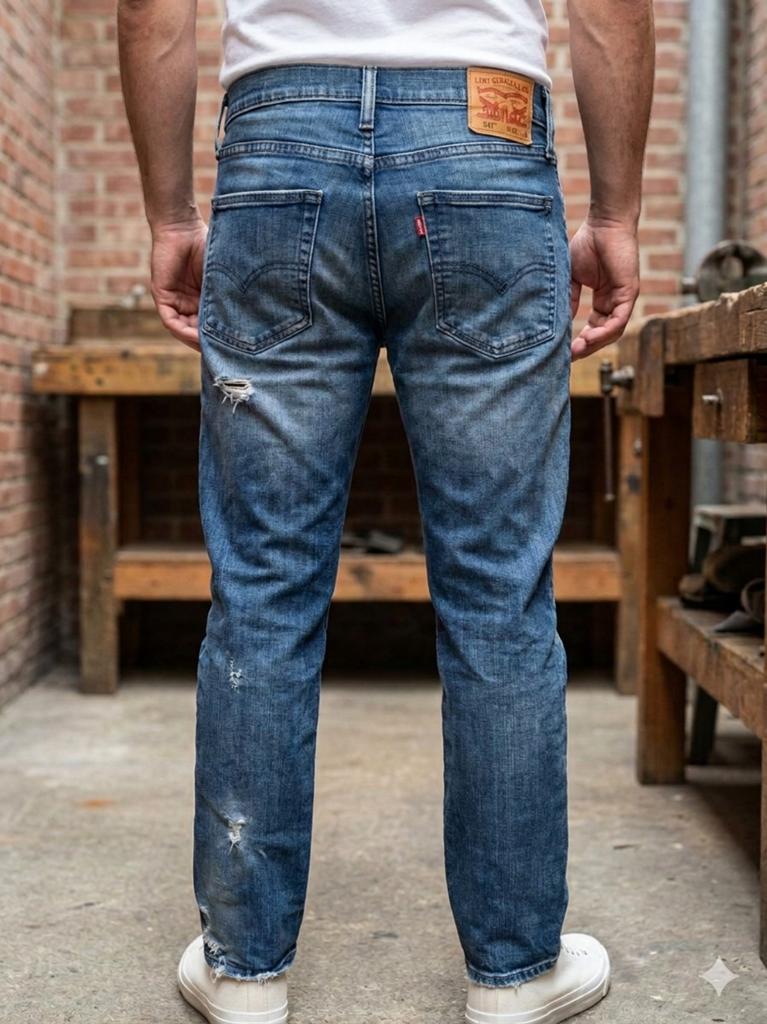Jean Levi s 541 athlétique taper w32 L 34 bleu usé troué, Maat 52/54 (L), Blauw, Ophalen of Verzenden, Gedragen