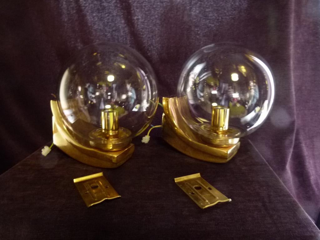 vintage wandlampen set messing/verguld  Luxus badkamer 1979, Maison & Meubles, Lampes | Appliques, Utilisé, Verre, Métal, Enlèvement