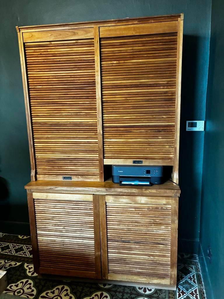 Te koop: massieve houten archiefkast, Huis en Inrichting, Kasten | Roldeurkasten en Archiefkasten, Ophalen, 100 tot 150 cm, 200 cm of meer