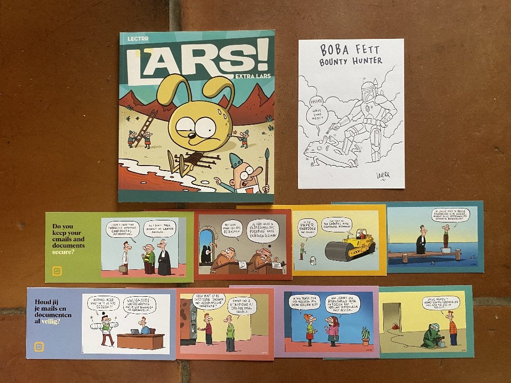 Lectrr originele tekening + verzamelitems, Verzamelen, Stripfiguren, Ophalen of Verzenden, Overige figuren, Zo goed als nieuw