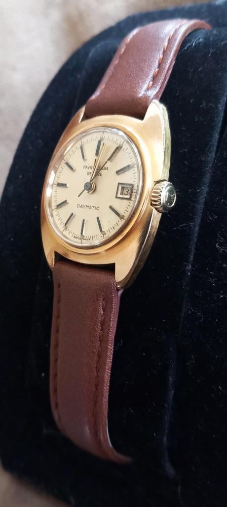 Favre Leuba Daymatic Genéve - Automatic - Jaren '70, Overige materialen, Polshorloge, Ophalen of Verzenden, Leer