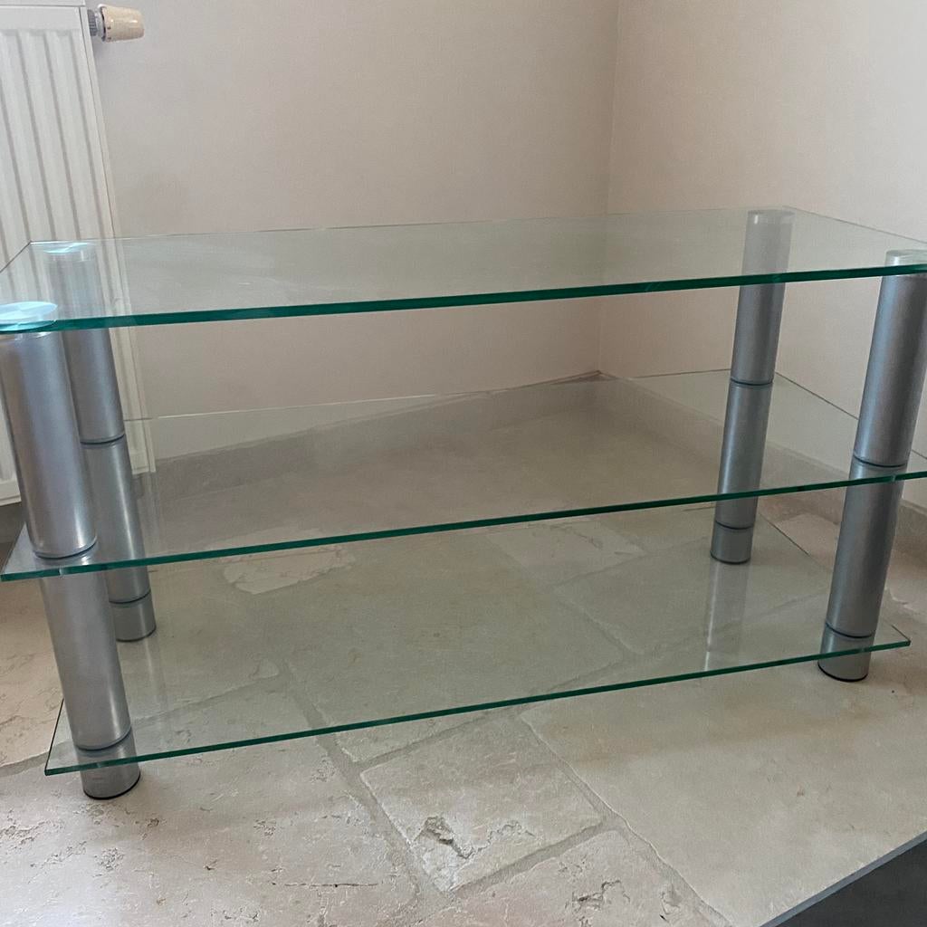 Glazen TV meubel, Ophalen, Gebruikt, 50 tot 100 cm, Glas