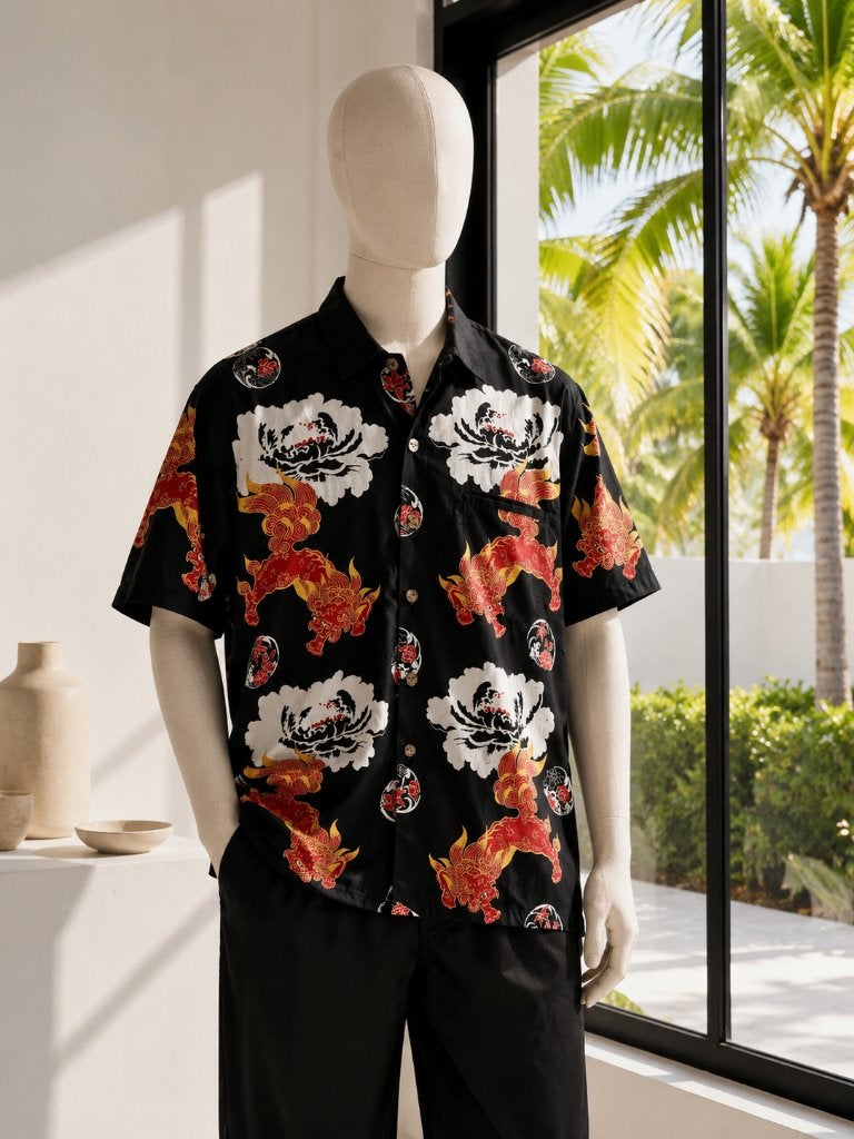 Chemise vintage originale en forme de dragon de Thaïlande, Envoi, Neuf, Rouge, STEP