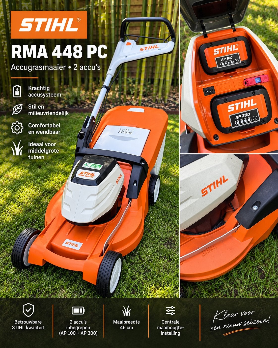 STIHL RMA 448 PC accugrasmaaier – 2 accu’s inbegrepen, Ophalen, Zo goed als nieuw, Opvangbak