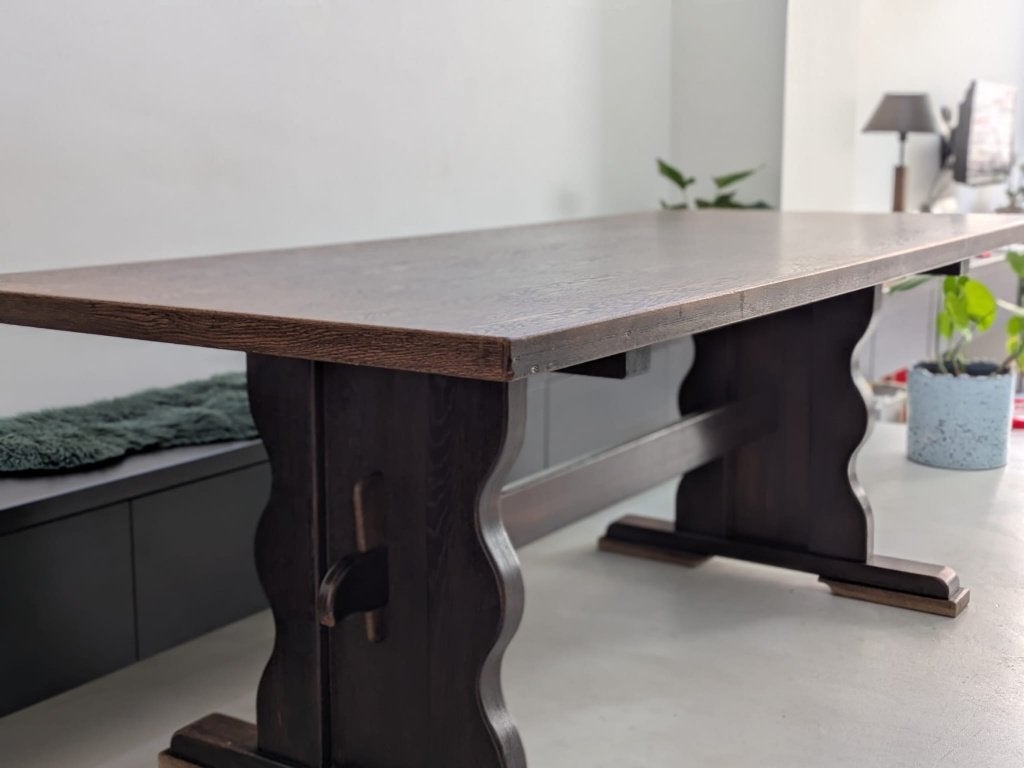 Houten eettafel 200cm x 90cm, Huis en Inrichting, Ophalen, Gebruikt, 50 tot 100 cm, Vijf personen of meer