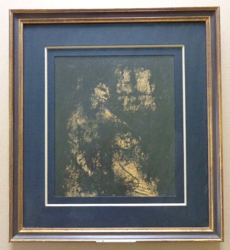 WILLLEM VAN HECKE / KOPPEL FIGUREN / ORIGINEEL 46x42cm KADER, Antiek en Kunst, Figuren, Papier/karton, Ophalen of Verzenden, Gemengde techniek