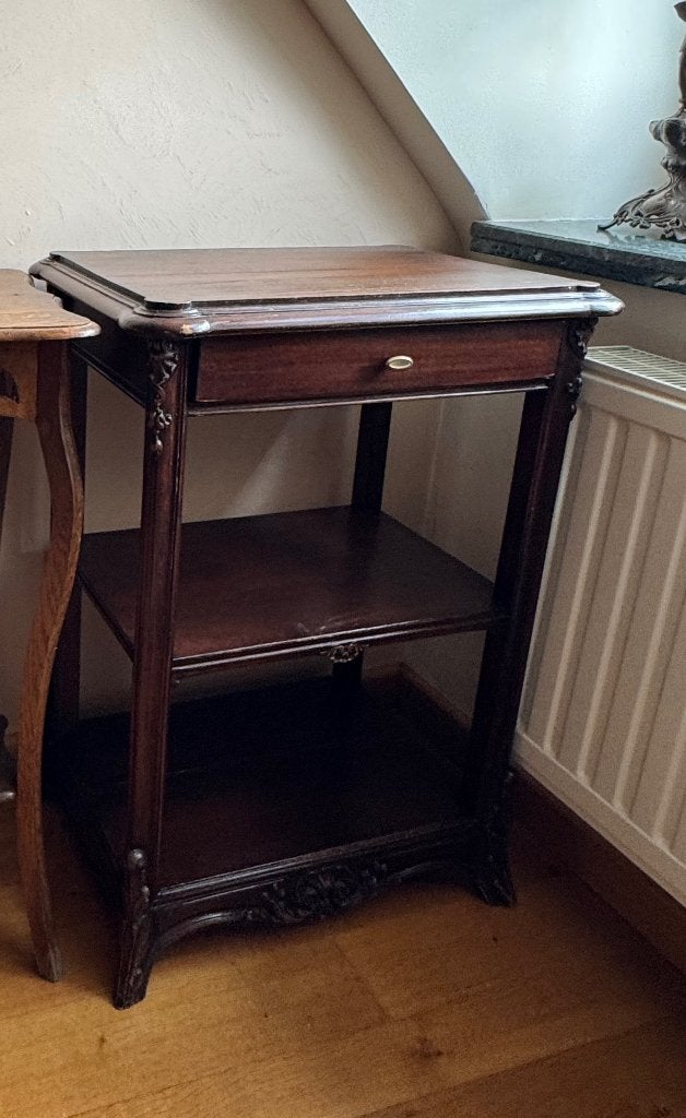 Antieke houten bijzettafel met lade, Ophalen, Gebruikt, Rechthoekig