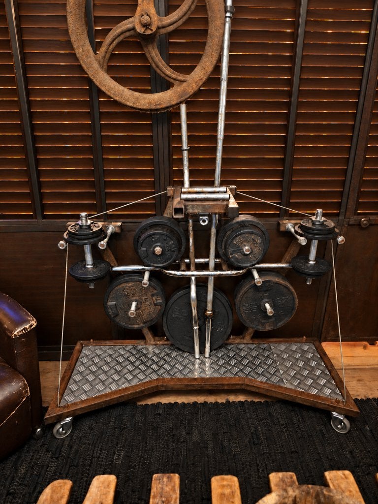 complete halterset met stalen meubel op wielen, Sport en Fitness, Ophalen, Gebruikt, Benen, Halterset