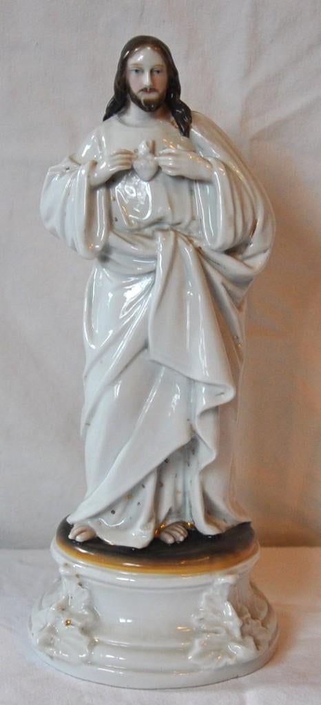 statue christ au sacre coeur porcelaine epaisse, Antiquités & Art, Enlèvement ou Envoi