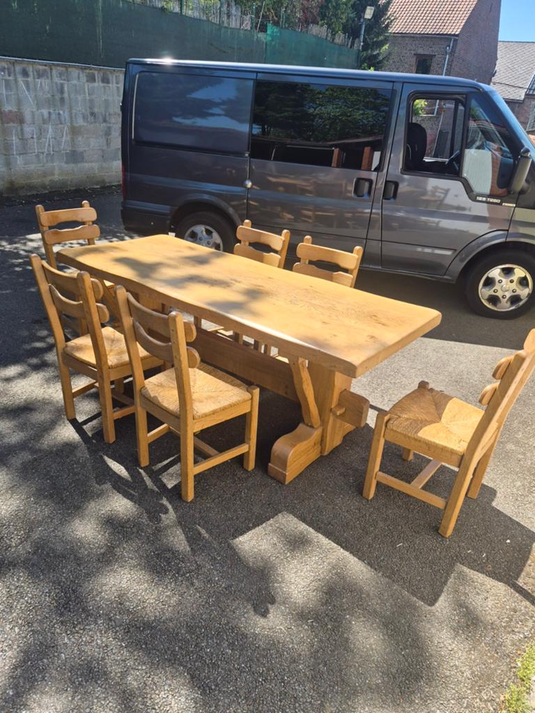 Table en chêne + 6 chaises, Ophalen, Eikenhout, Zo goed als nieuw, Vijf personen of meer